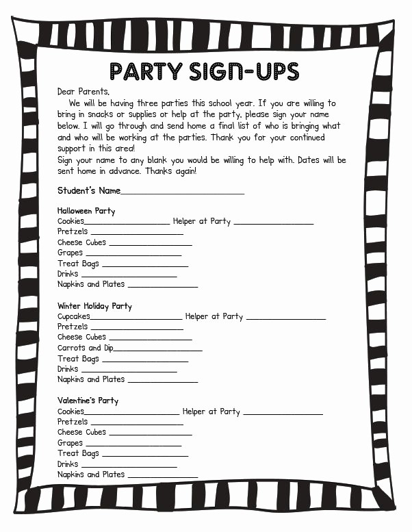halloween party sign up sheet