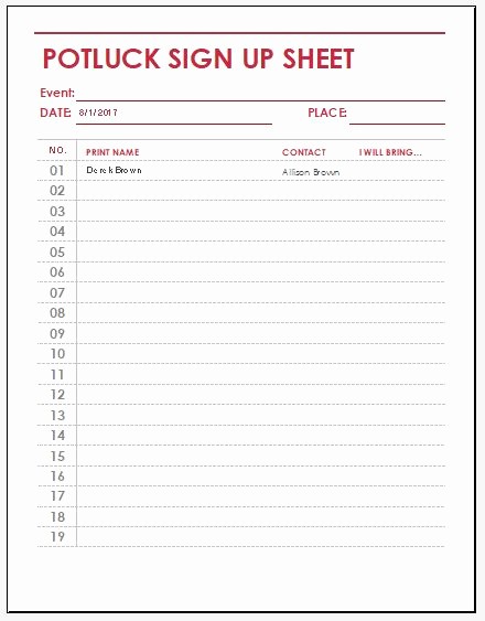 Holiday Party Sign Up Sheet Luxury Potluck Sign Up Sheet Templates for Excel