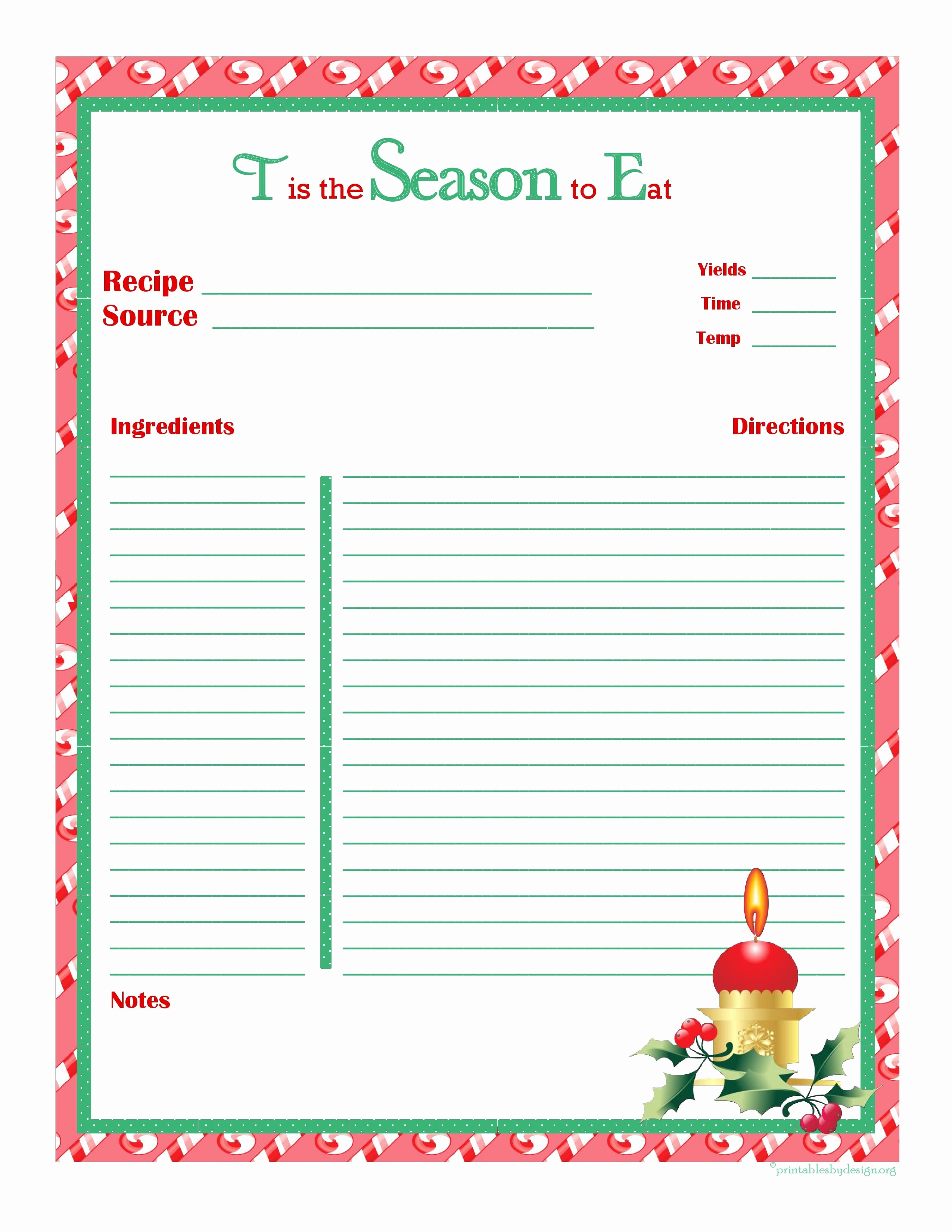 Holiday Recipe Card Template Free Luxury Christmas Recipe Card Full Page