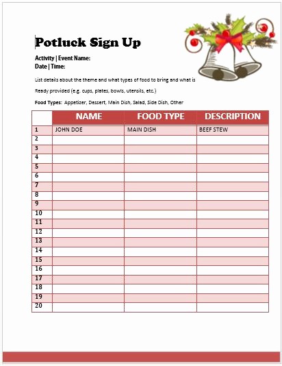 Holiday Sign Up Sheet Template Fresh 60 Best Potluck Signup Sheets for Free 5th E Will