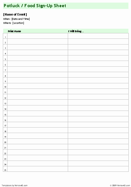 Holiday Sign Up Sheet Template Luxury Potluck Sign Up Sheet Template for Excel