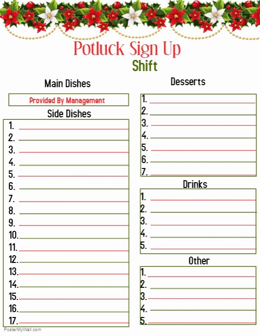 Holiday Sign Up Sheet Templates Beautiful Potluck Sign Up Template