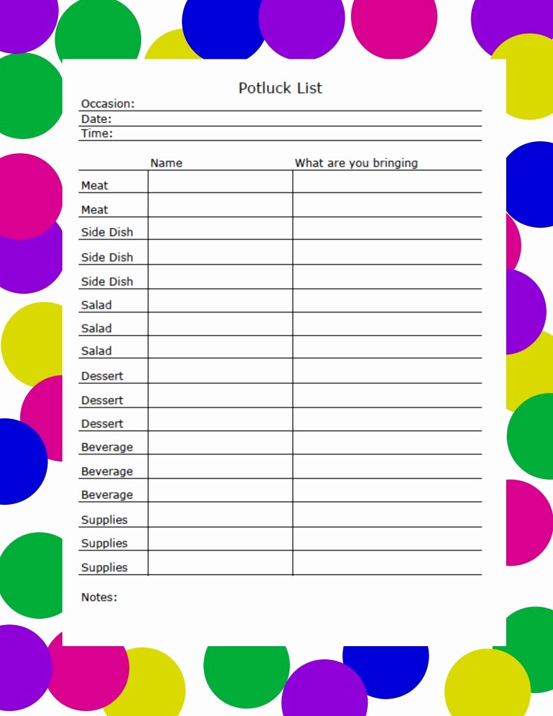 Holiday Sign Up Sheet Templates Fresh Potluck Dishes for Church