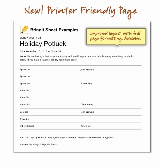 Holiday Sign Up Sheet Templates Lovely Printable Holiday Potluck Sign Up Sheet