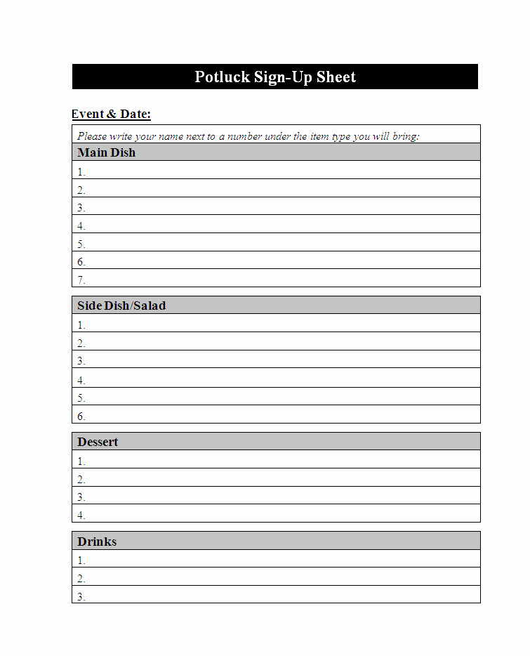 Holiday Sign Up Sheet Templates Lovely Thanksgiving Printable Potluck Sign Up Sheets – Happy