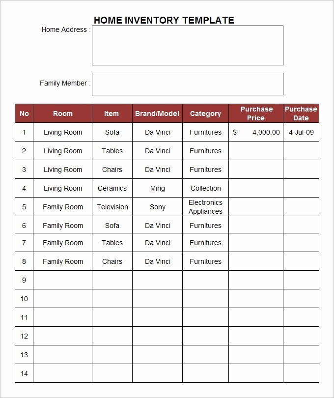 Home Contents Inventory List Template Fresh 15 Samples Of Inventory Templates In Word Excel and Pdf