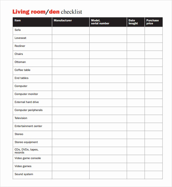 Home Contents Inventory List Template Fresh 9 Home Inventory Templates