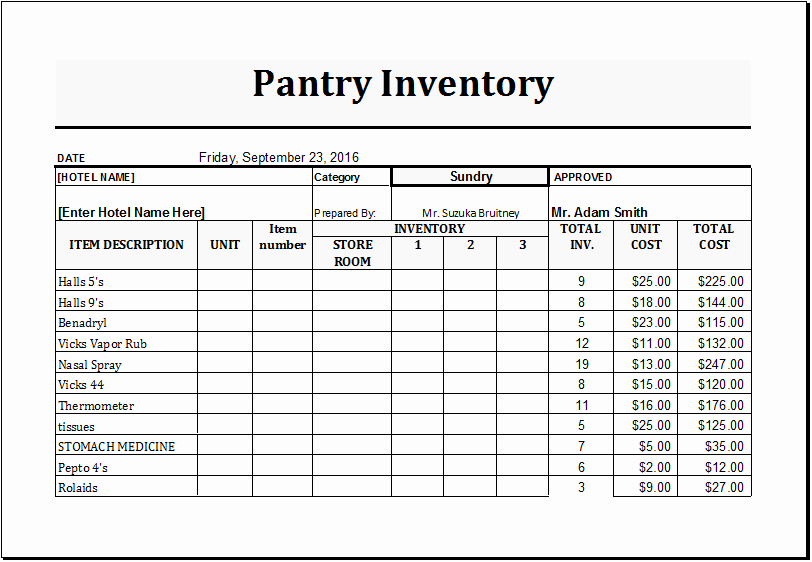 Home Contents Inventory List Template New Ms Excel Printable Pantry Inventory Template