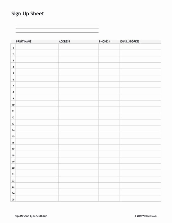Hourly Sign Up Sheet Template Luxury Free Printable Sign Up Sheet Pdf From Vertex42
