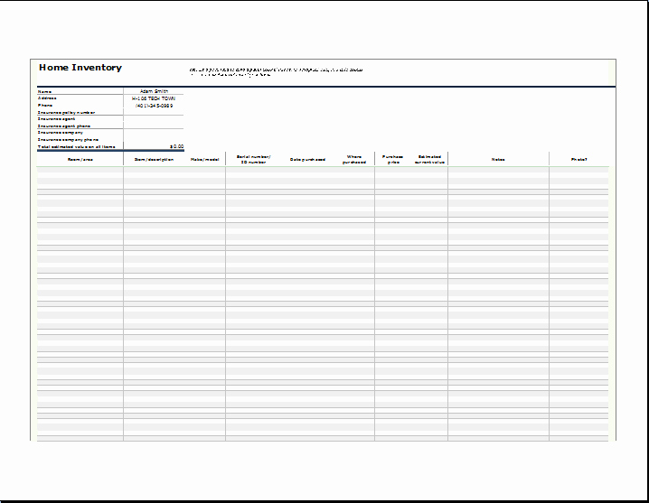 House Contents List for Insurance Fresh Home Inventory List Template