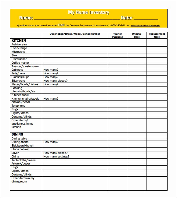House Contents List for Insurance Inspirational 9 Home Inventory Templates