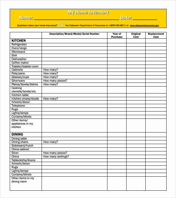 50 House Contents List for Insurance | Ufreeonline Template