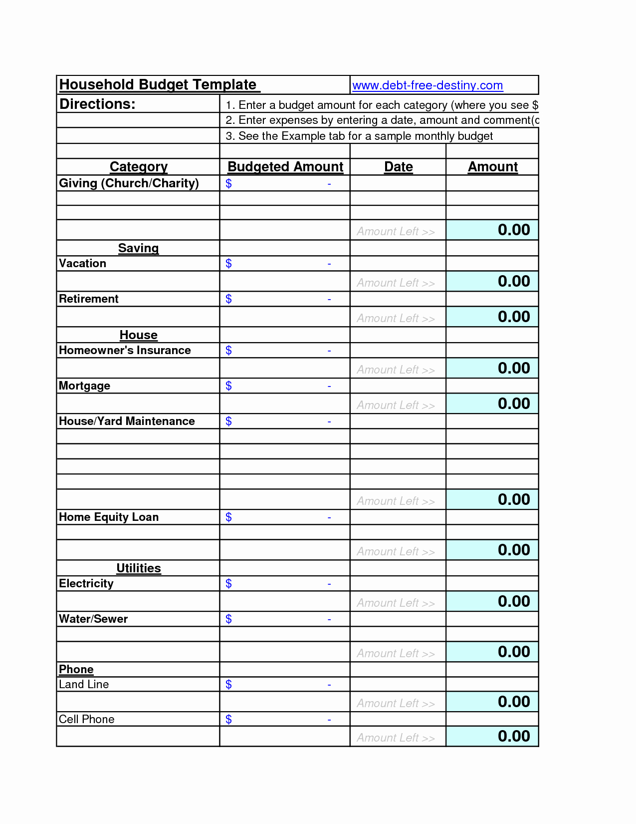 Household Budget Spreadsheet Template Free Unique 7 Best Of Printable Household Bud forms