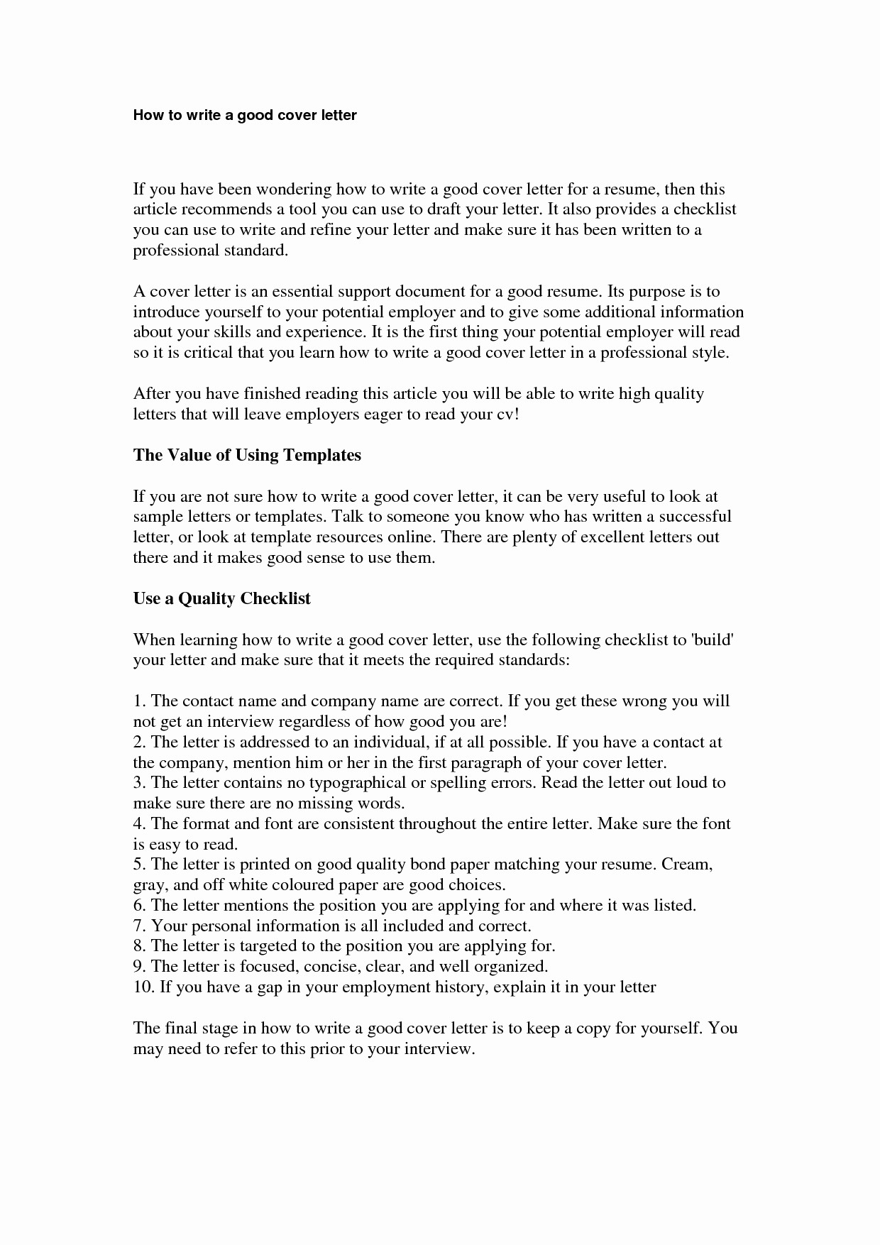 How to Cover Letter Template Awesome How to Write A Good Cover Letter