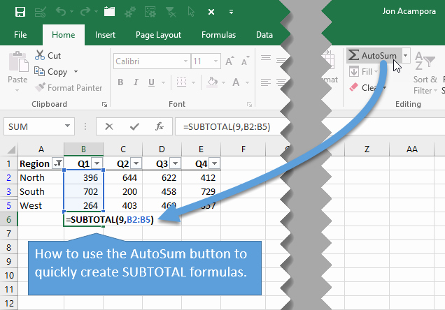 How to Create Excel formulas Luxury Create Subtotal formulas with the Autosum button or