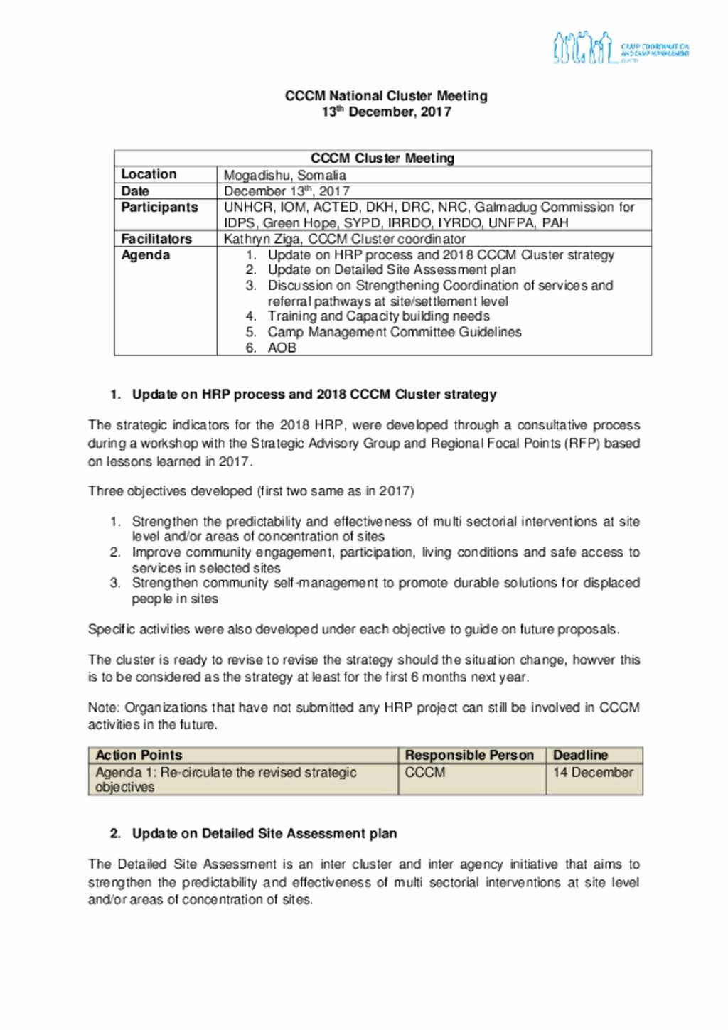 How to Document Meeting Minutes New Document Cccm Cluster Meeting Minutes 13 December 2017