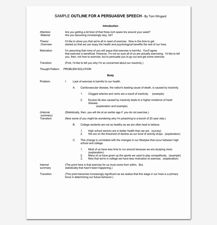 How to format A Speech Elegant Persuasive Speech Outline Template 15 Examples Samples