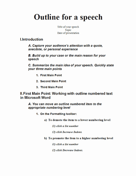 How to format A Speech Elegant Speech Outline Templates School Pinterest