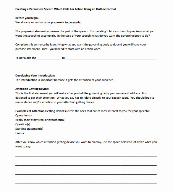 How to format A Speech Lovely Persuasive Speech Outline Template – 9 Free Sample