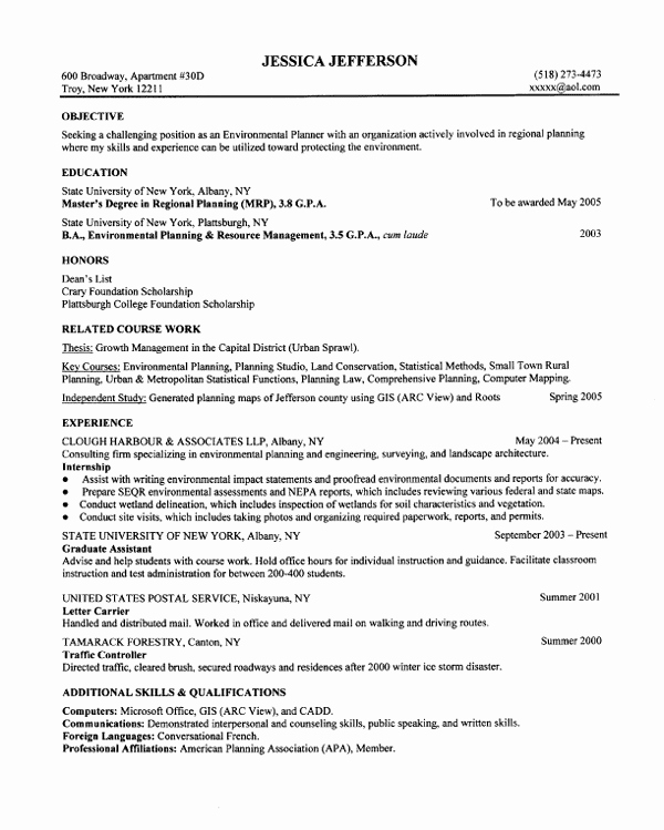 How to Make Simple Resume Best Of Environmental Planning Entry Level Resume Samples Vault