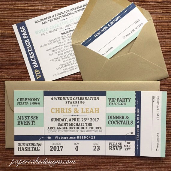 How to Make Ticket Invitations Lovely Concert Ticket Invitation with Rsvp Tear Off Stub Wedding