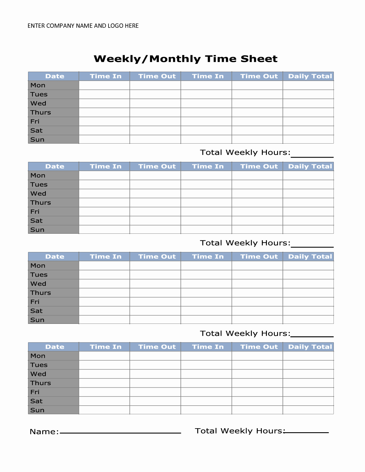 How to Make Time Sheets Inspirational Printable Weekly Timesheet Template Uma Printable
