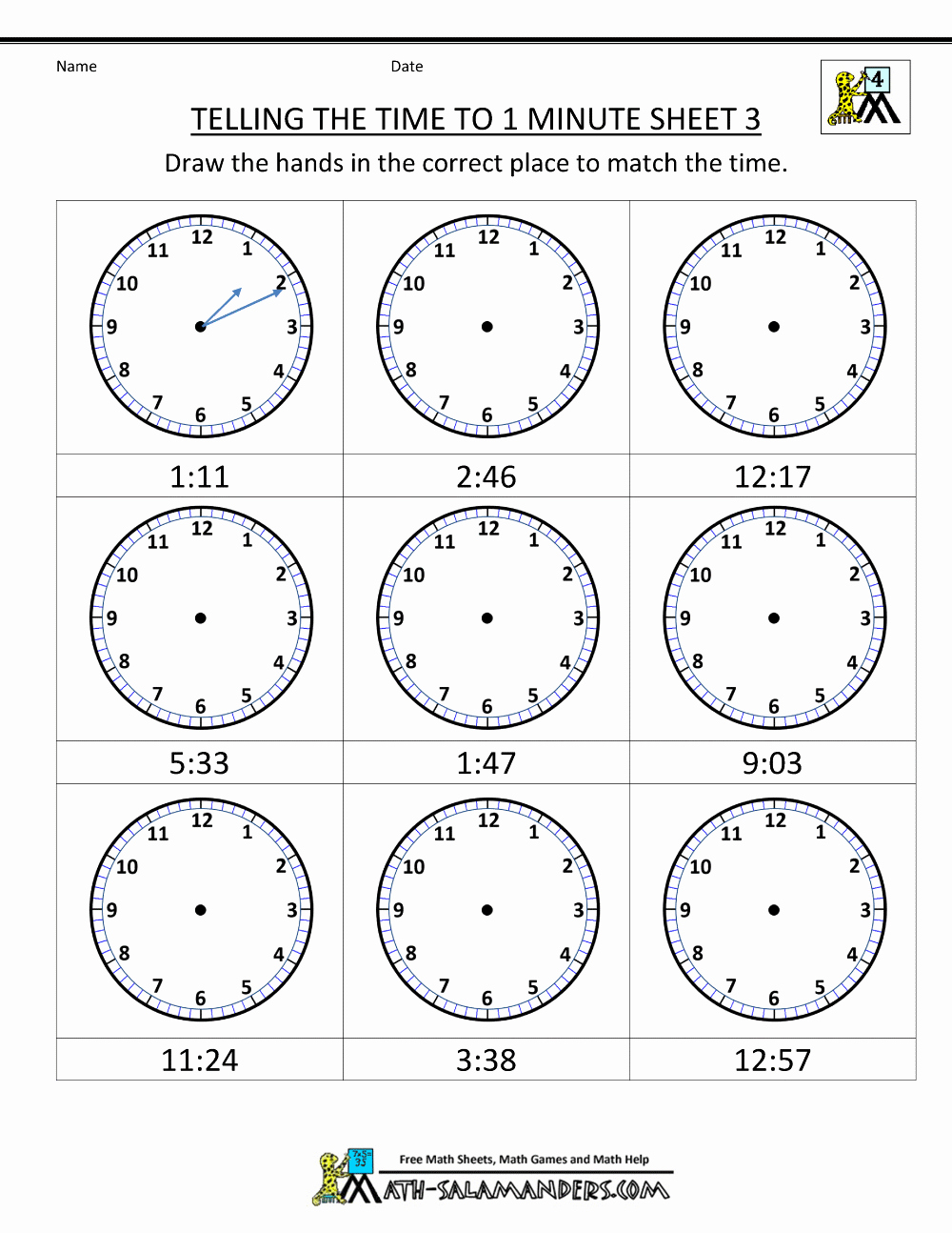 How to Make Time Sheets New Clock Worksheets to 1 Minute
