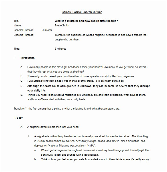 How to Outline A Speech Luxury Speech Outline Template 8 Free Sample Example format
