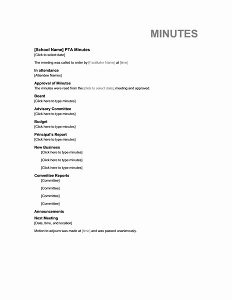 How to Type Up Minutes Elegant Pta Meeting Minutes Templates