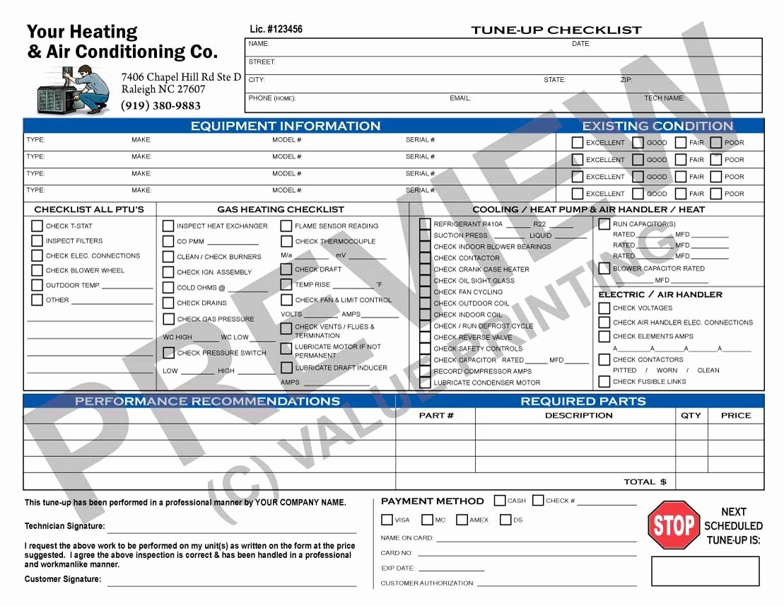 Hvac Start Up Report Template Best Of This Detailed Hvac Tune Up Checklist Has Space for 4 Units