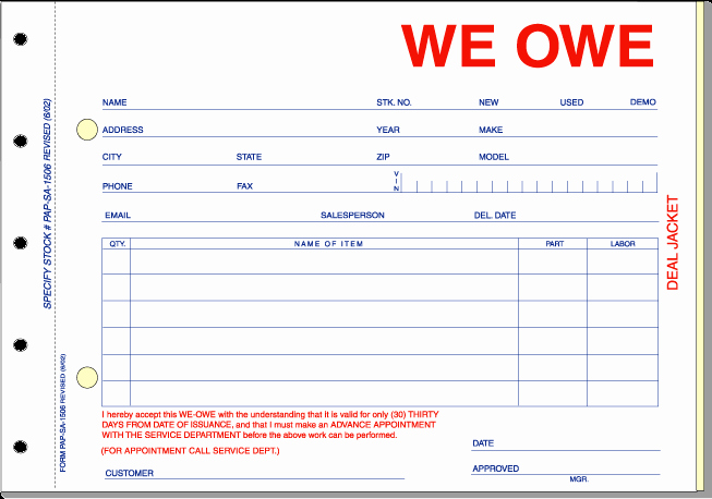 I Owe You Certificate Template Lovely I Owe You form Free Printable Documents