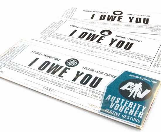 I Owe You Gift Certificate Awesome Iou Vouchers Funny Ious Iou Austerity Voucher Cards