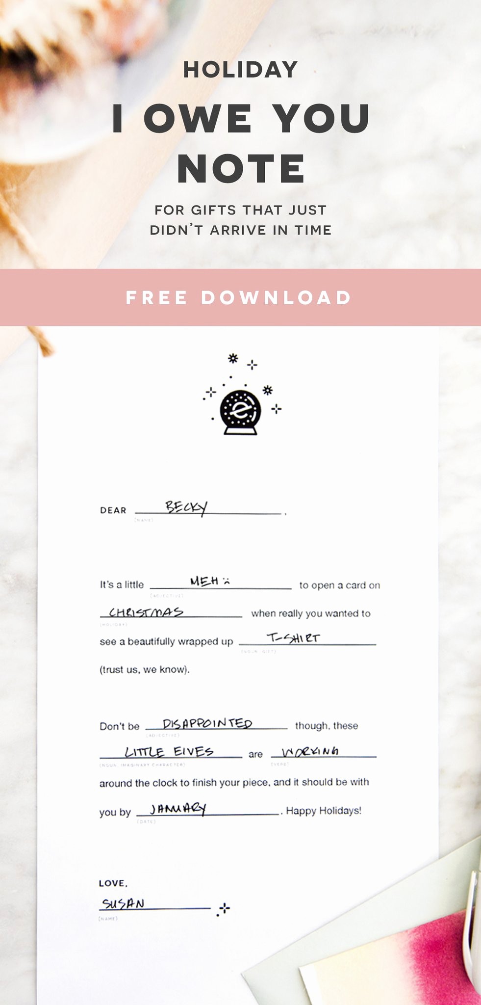 I Owe You Gift Certificate Lovely ‘i Owe You’ Note A Free Download for Gifts that Just Didn