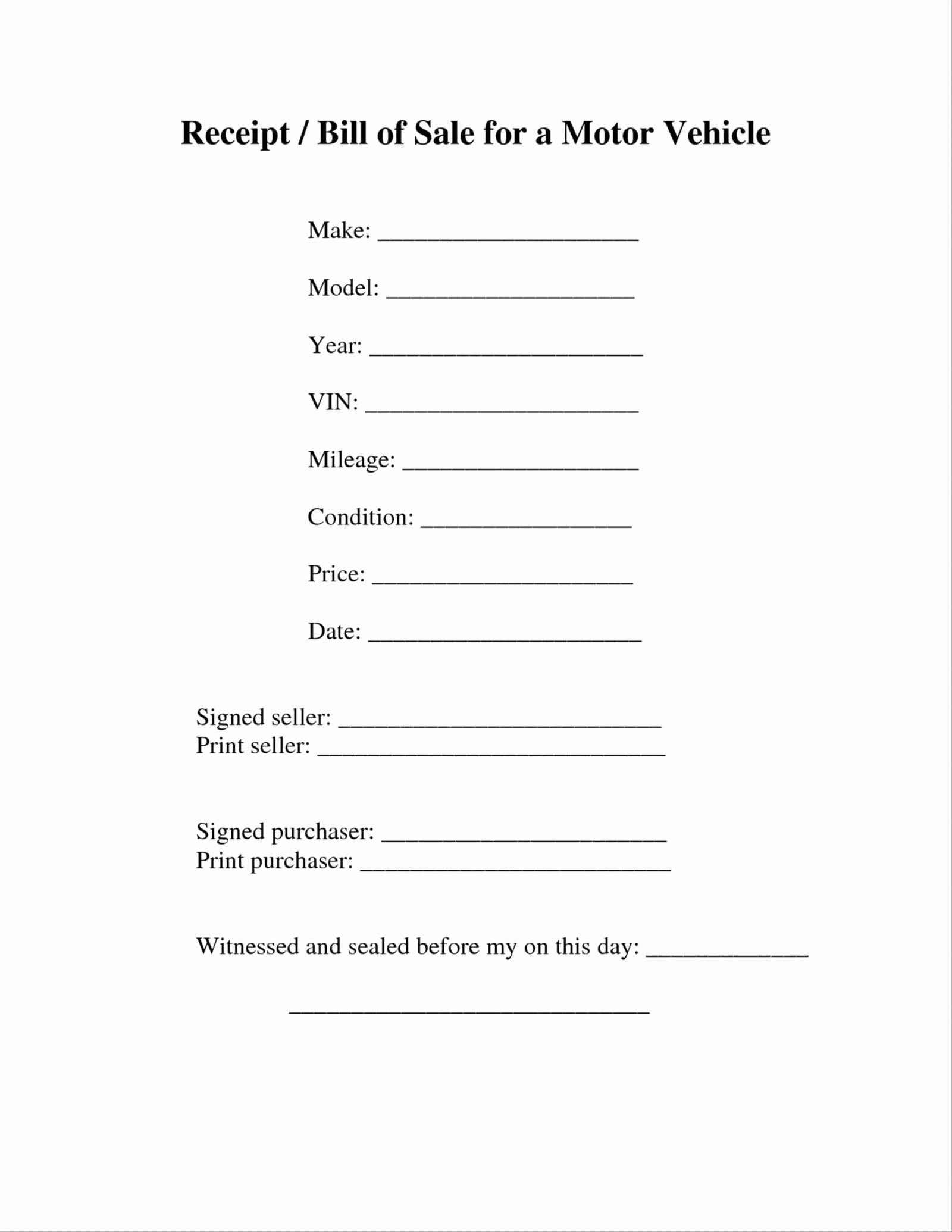 Illinois Vehicle Bill Of Sale New Sample Bill Sale Printable for Rv form forms and
