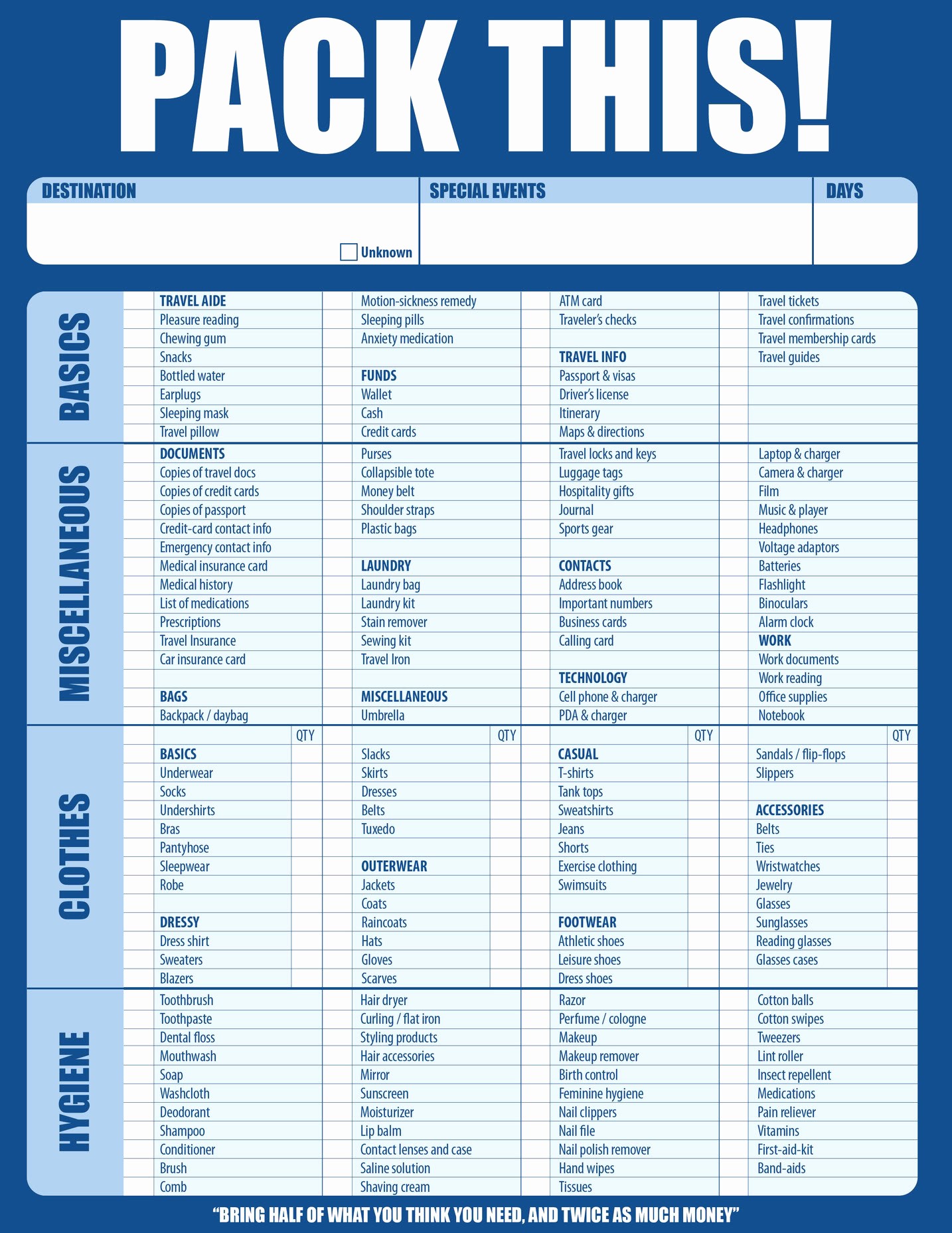 packing checklist