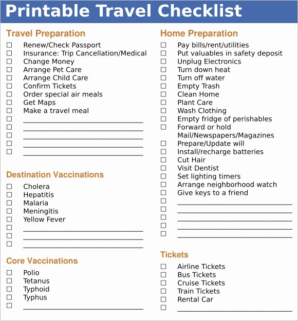 International Travel Packing List Template Unique 9 Travel Checklist Samples