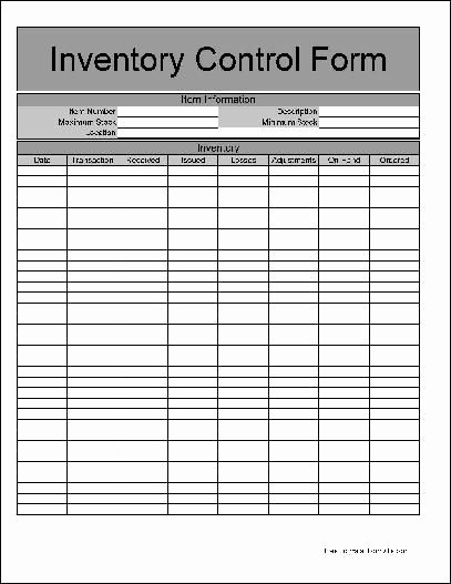 Inventory Control Spreadsheet Template Free Inspirational Free Basic Inventory Control form From formville