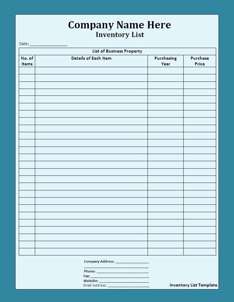 Inventory List Template Free Download New Free Inventory List Template