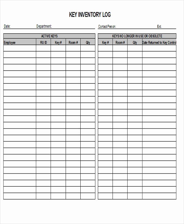 Inventory Log Sheet Excel Template Luxury 9 Sample Key Log Templates – Pdf Word Excel