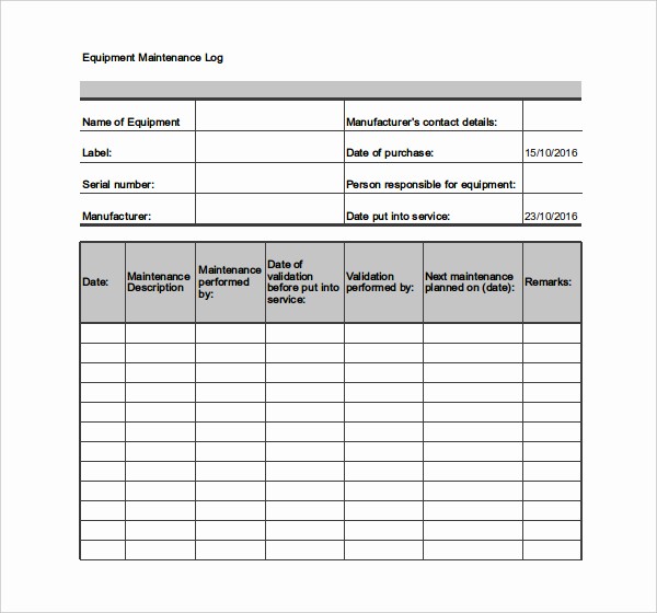 Inventory Log Sheet Excel Template New Equipment Maintenance Log Template Excel