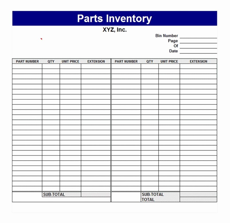 Inventory Log Sheet Excel Template Unique Parts Inventory