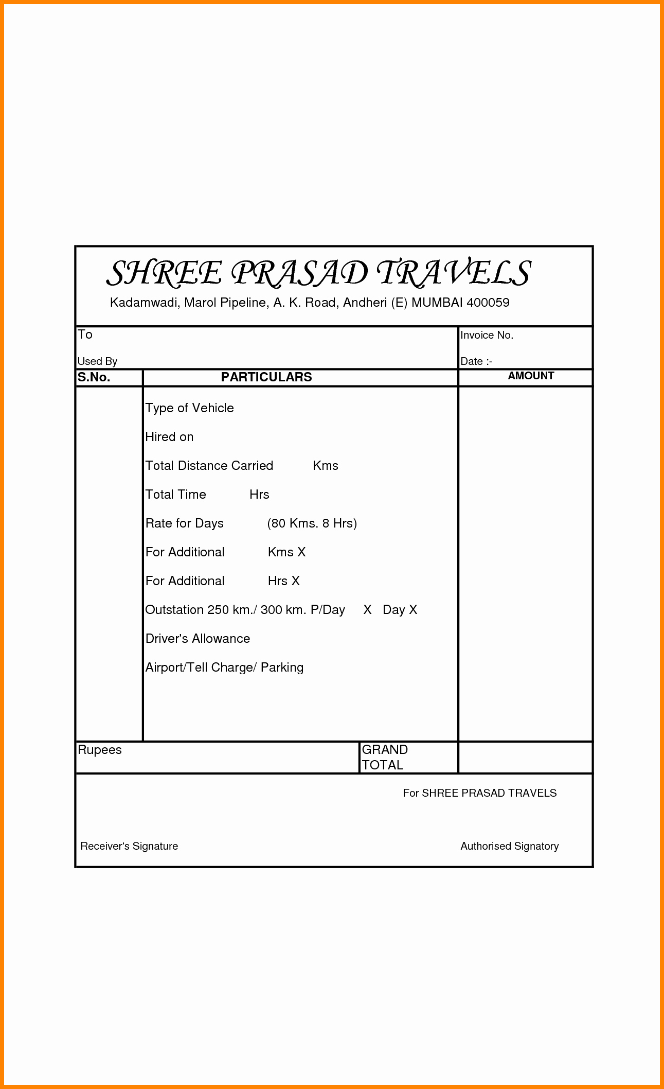 Invoice Bill format In Excel Beautiful 6 Travel Bill format In Excel