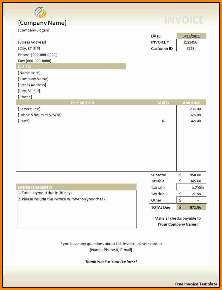 Invoice Bill format In Excel Luxury Invoice Template In Excel Free Download Invoice Template