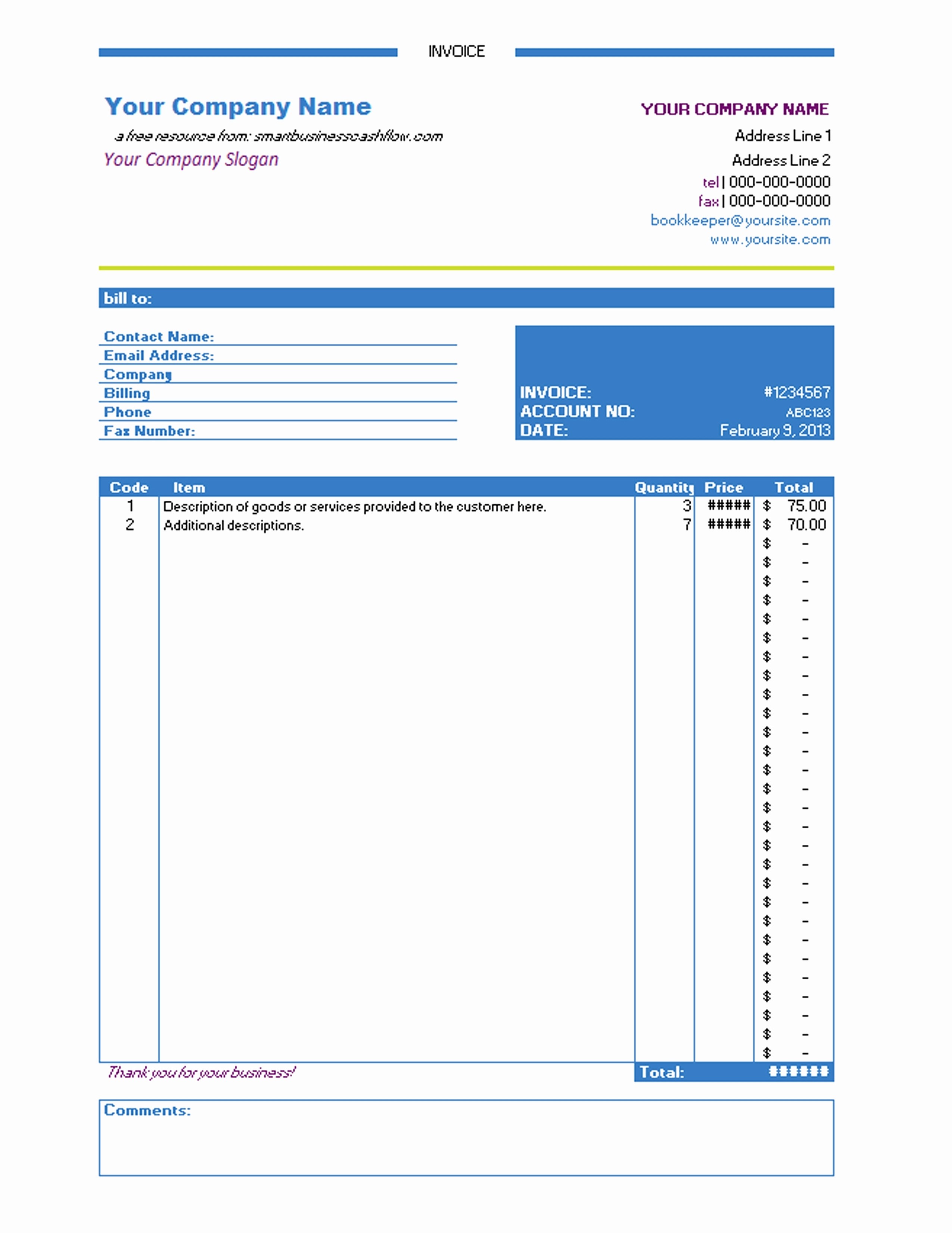 Invoice Template Excel Download Free New Invoice Template Free Download Excel Invoice Template Ideas