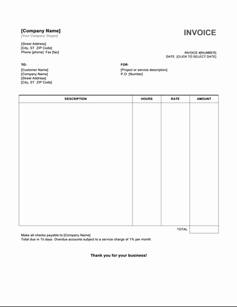 Invoice Template Word Download Free Unique Service Invoice with Hours and Rate