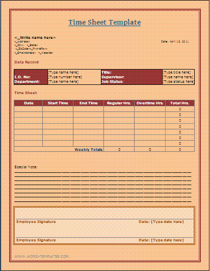 Is Time Sheet One Word Unique Timesheet Template Word
