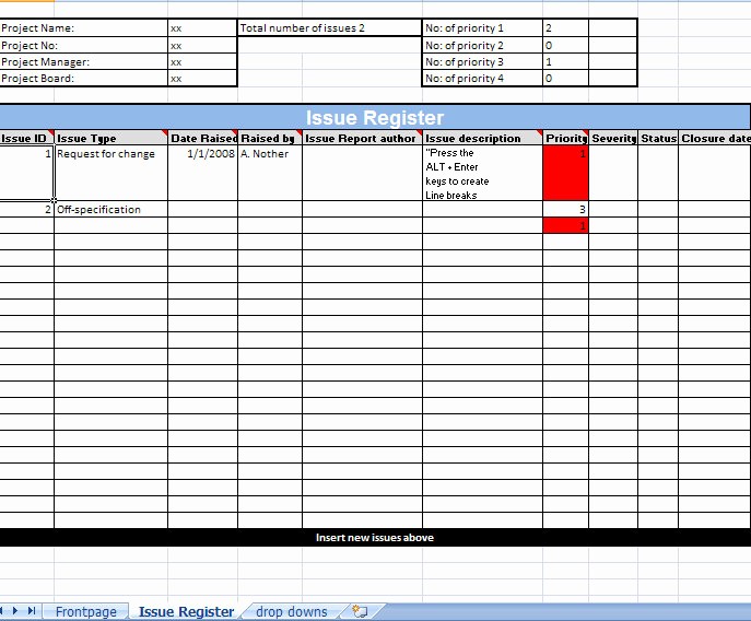 Issues List Template Excel Free Elegant Prince2 issue Log Excel Template