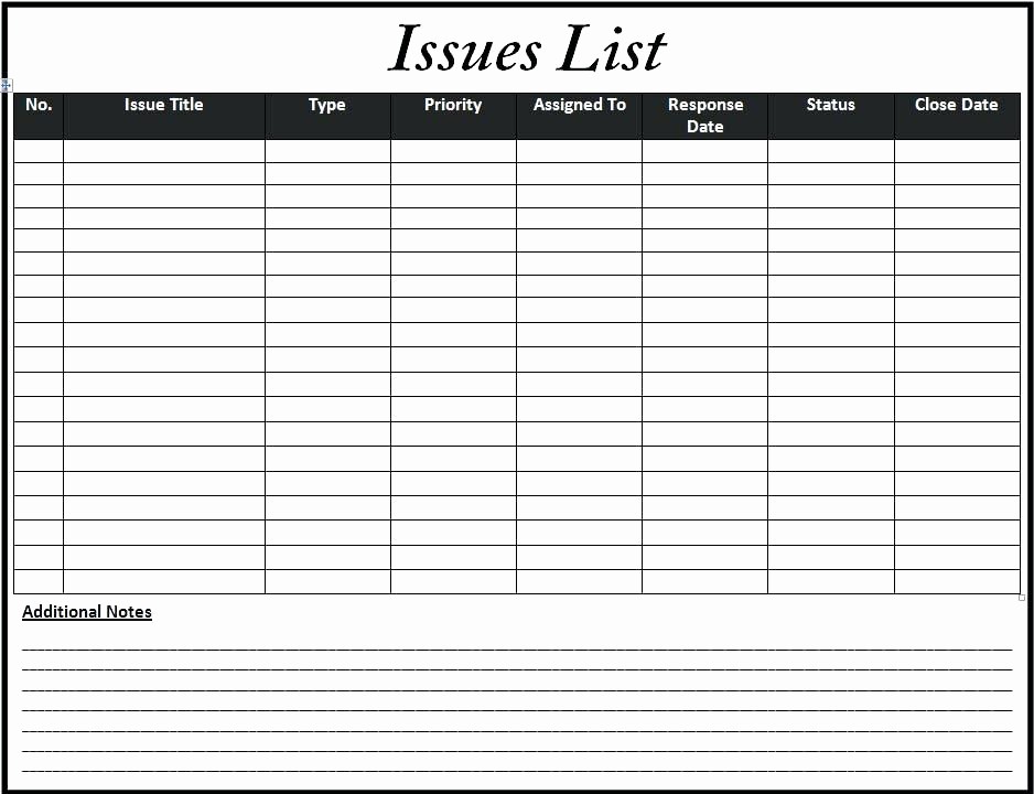 Issues List Template Excel Free Inspirational Employer issue List Template Excel Open Items issues Log