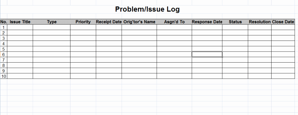 Issues List Template Excel Free Unique Problem Log Template