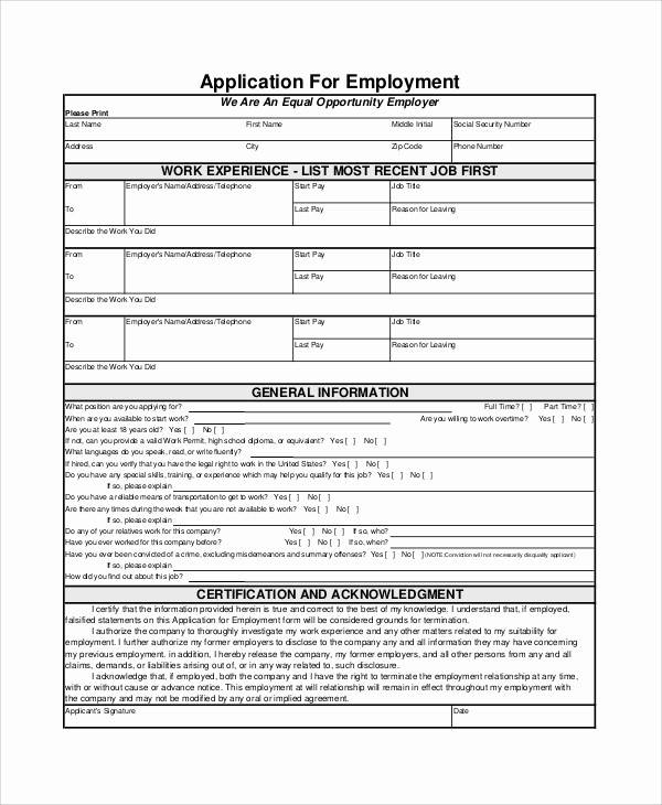 Job Application form Sample format Best Of 7 Employment Application form Samples Examples